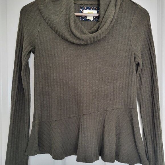 Anthropologie Maeve  Green Winterscape Peplum Hem Pullover Sweater Size x-small - Picture 1 of 7